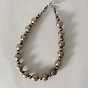 Vintage Oxidized Sterling Handmade Beaded Necklace
